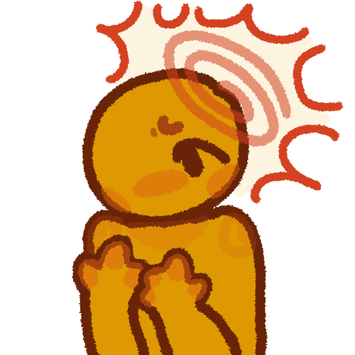 A drawing of a person looking at their hands with a concerned expression. There is a spiky patch of pale yellow around their head for emphasis, and a red spiral around their head in the yellow patch.